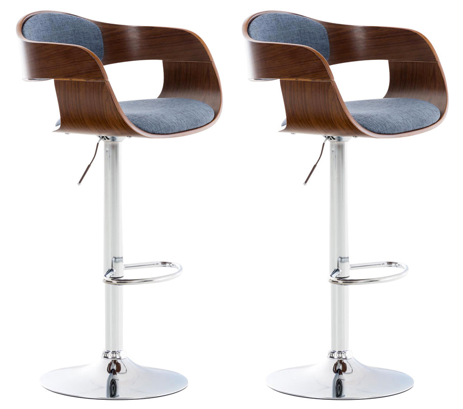 2-delige set Barkrukken - Barstoelen - Uitstekend zitcomfort, Verstelbare hoogte Kleur walnoot/blau