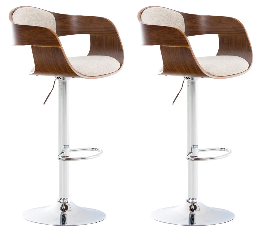 2-delige set Barkrukken - Barstoelen - Uitstekend zitcomfort, Verstelbare hoogte Kleur walnoot/creme