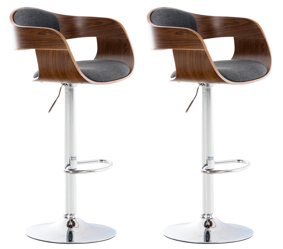 2-delige set Barkrukken - Barstoelen - Uitstekend zitcomfort, Verstelbare hoogte Kleur walnoot/donkergrijs