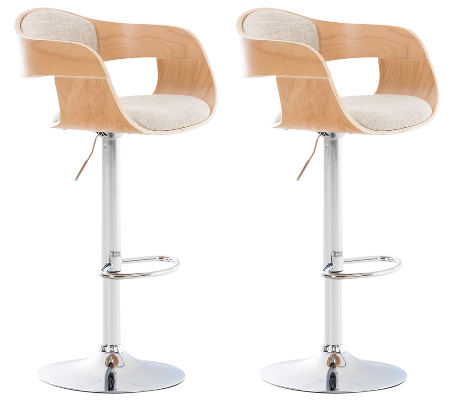 2-delige set Barkrukken - Barstoelen - Uitstekend zitcomfort, Verstelbare hoogte Kleur natuur/creme