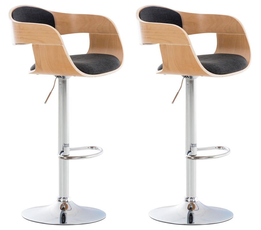 2-delige set Barkrukken - Barstoelen - Uitstekend zitcomfort, Verstelbare hoogte Kleur natuur/donkergrijs