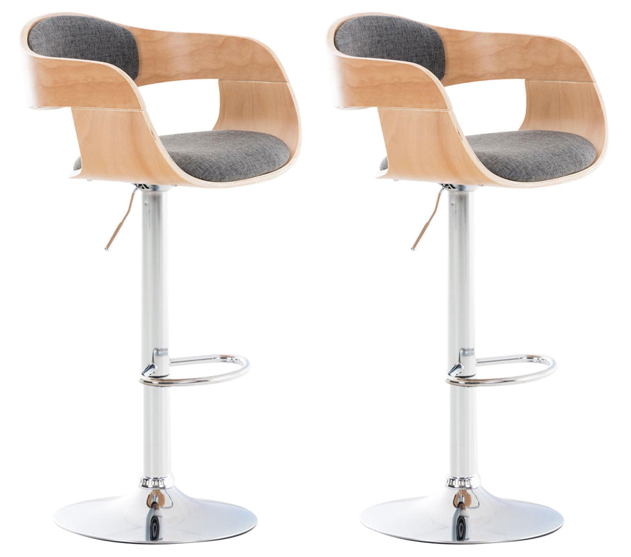 2-delige set Barkrukken - Barstoelen - Uitstekend zitcomfort, Verstelbare hoogte Kleur natuur/lichtgrijs