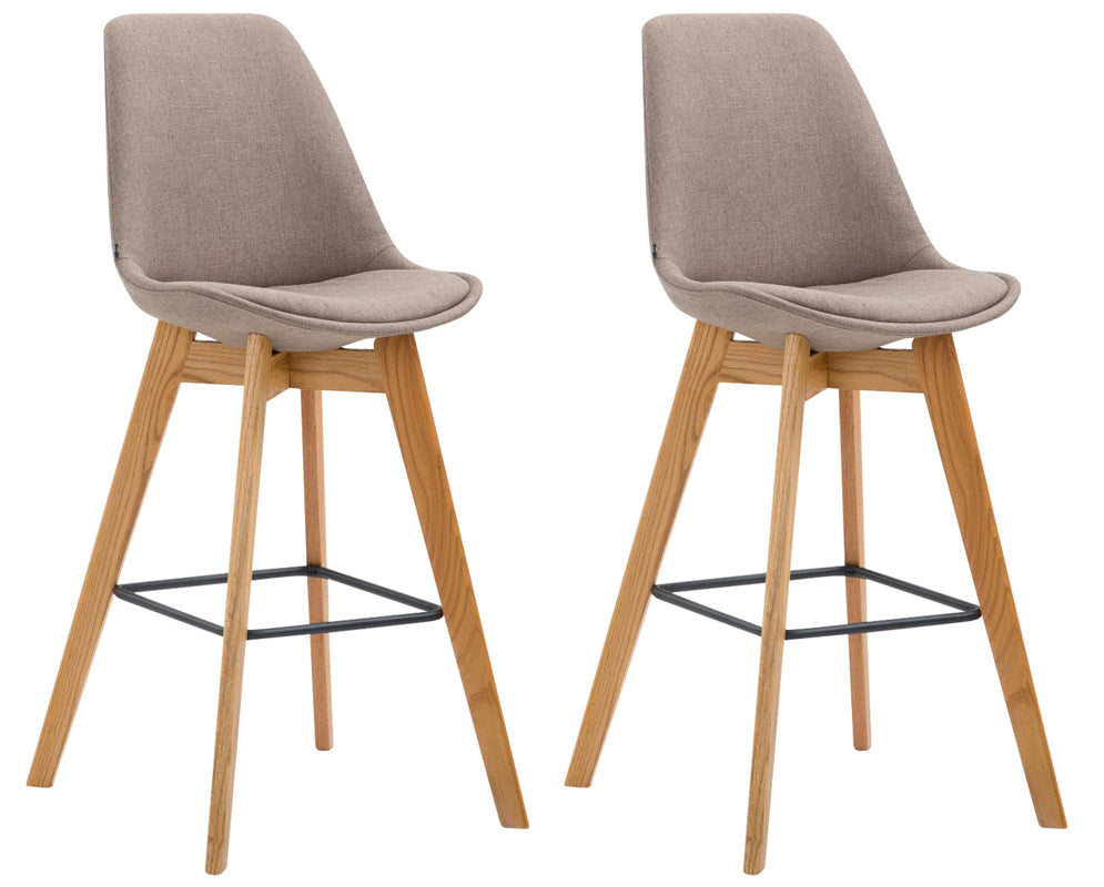 2-delige Set Barkrukken - Krukjes - Comfort en Stijlvolle Voetsteun Kleur taupe Onderstel Kleur natuur