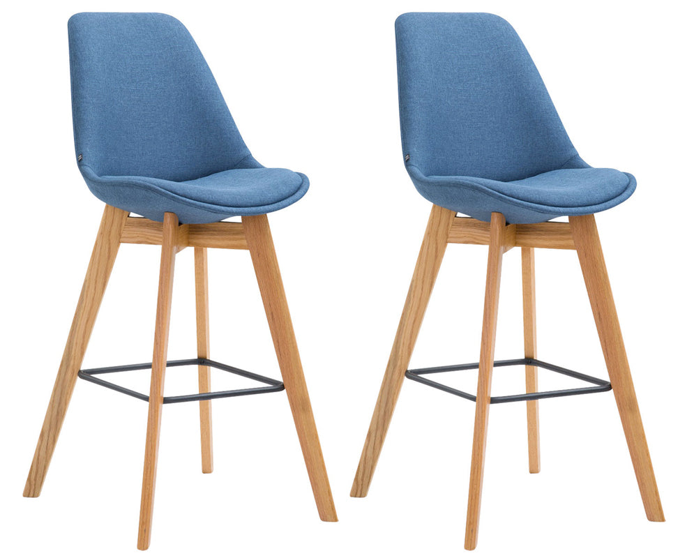 2-delige Set Barkrukken - Krukjes - Comfort en Stijlvolle Voetsteun Kleur blauw Onderstel Kleur natuur