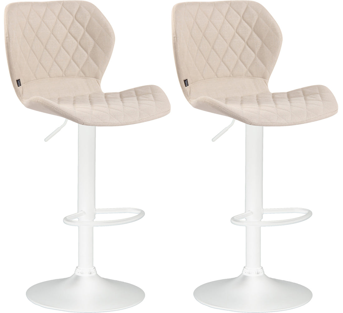 Set van 2 Barkrukken met Stoffen Bekleding - Verstelbaar & Draaibaar - Moderne Look Kleur crème Onderstel Kleur wit
