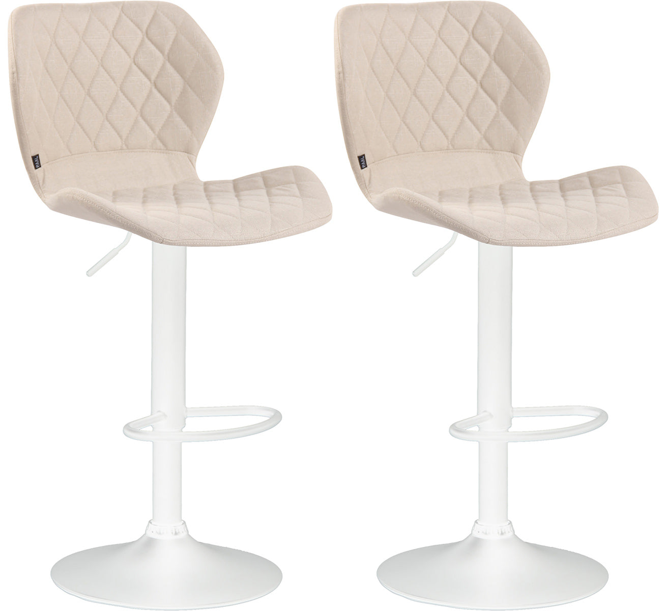 Set van 2 Barkrukken met Stoffen Bekleding - Verstelbaar & Draaibaar - Moderne Look Kleur crème Onderstel Kleur wit