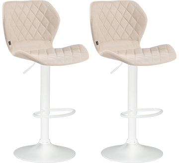Set van 2 Barkrukken met Stoffen Bekleding - Verstelbaar & Draaibaar - Moderne Look Kleur crème Onderstel Kleur wit