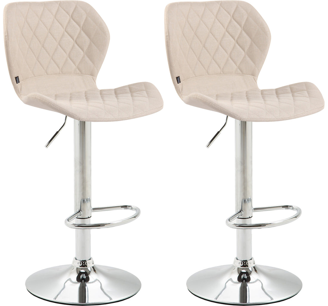 Set van 2 Barkrukken met Stoffen Bekleding - Verstelbaar & Draaibaar - Moderne Look Kleur crème Onderstel Kleur wit