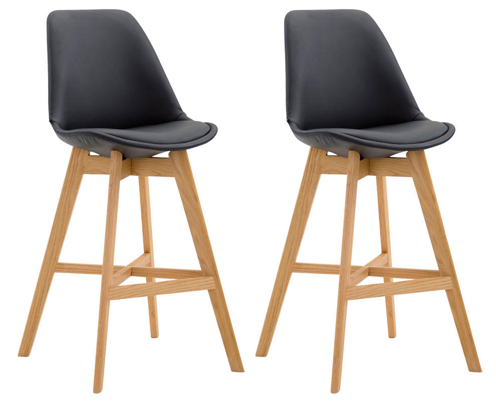 2-delige Set Barkrukken - Houten Stoelen - Uitstekend Zitcomfort Kleur zwart Onderstel Kleur natuur