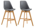 2-delige Set Barkrukken - Houten Stoelen - Uitstekend Zitcomfort Kleur grijs Onderstel Kleur natuur