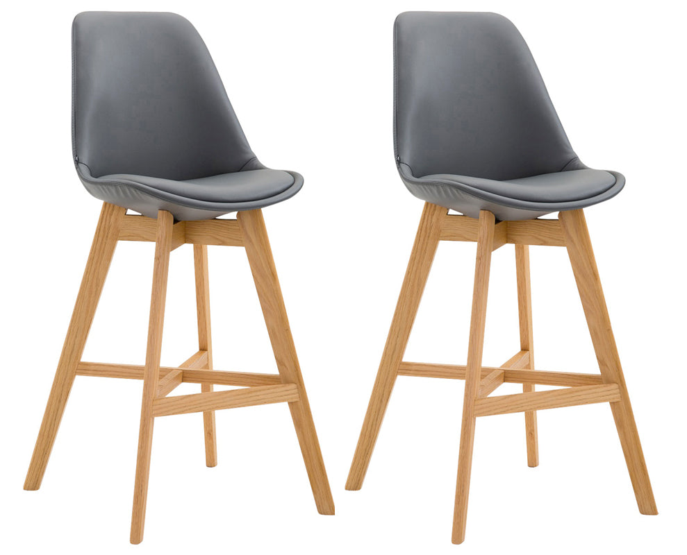 2-delige Set Barkrukken - Houten Stoelen - Uitstekend Zitcomfort Kleur grijs Onderstel Kleur natuur