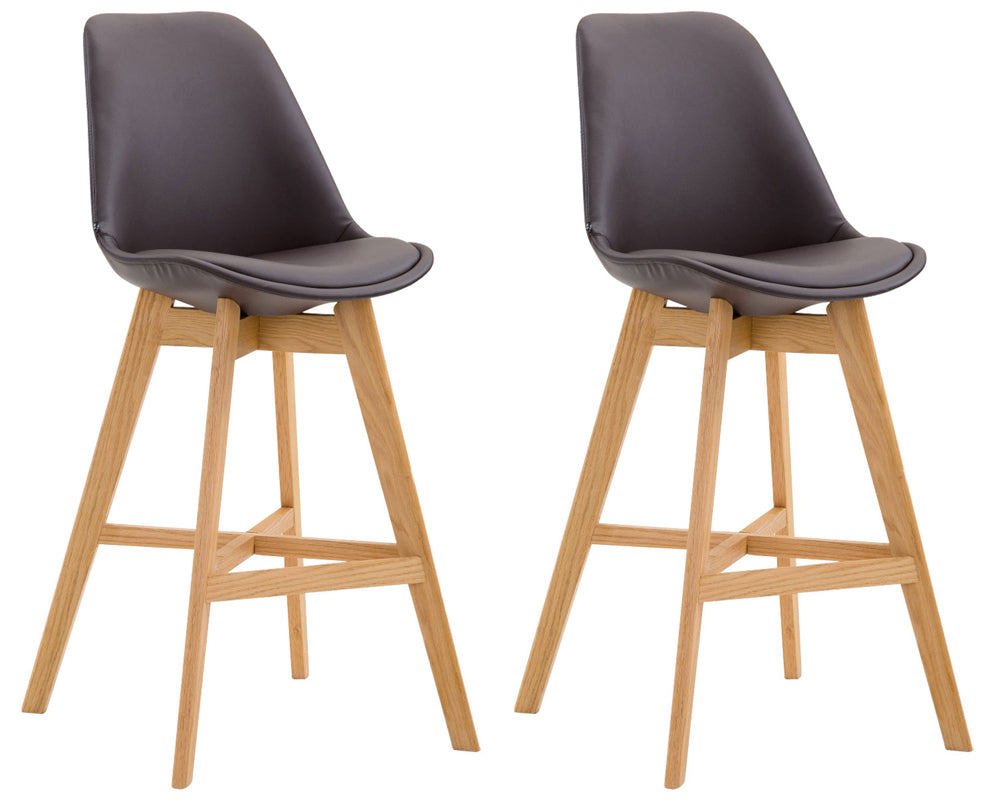 2-delige Set Barkrukken - Houten Stoelen - Uitstekend Zitcomfort Kleur bruin Onderstel Kleur natuur