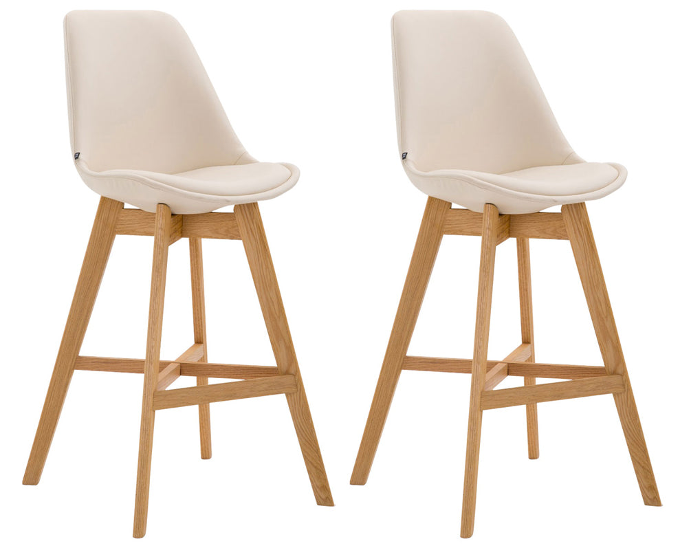 2-delige Set Barkrukken - Houten Stoelen - Uitstekend Zitcomfort Kleur crème Onderstel Kleur natuur