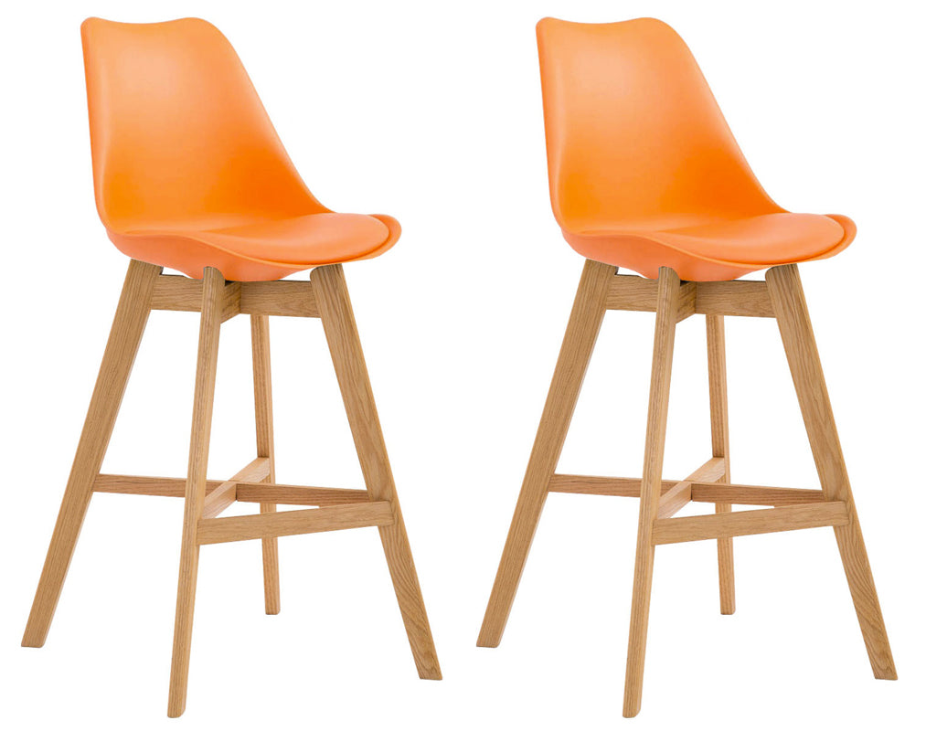 2-delige set Barkrukken - Krukken - Hoog zitcomfort, stevig modern design Kleur oranje Onderstel Kleur natuur