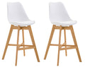2-delige set Barkrukken - Krukken - Hoog zitcomfort, stevig modern design Kleur wit Onderstel Kleur natuur