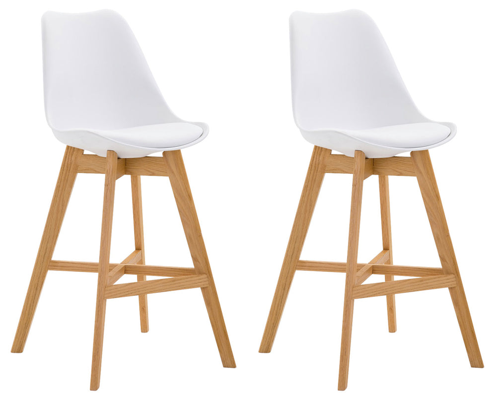 2-delige set Barkrukken - Krukken - Hoog zitcomfort, stevig modern design Kleur wit Onderstel Kleur natuur