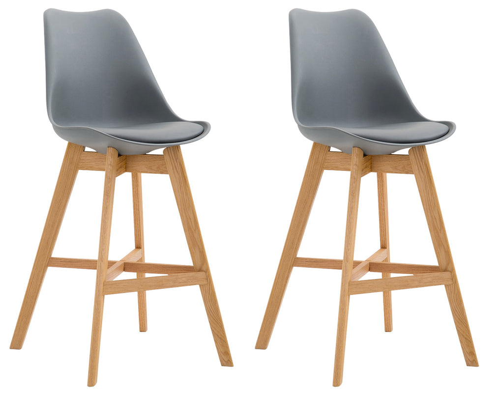 2-delige set Barkrukken - Krukken - Hoog zitcomfort, stevig modern design Kleur grijs Onderstel Kleur natuur