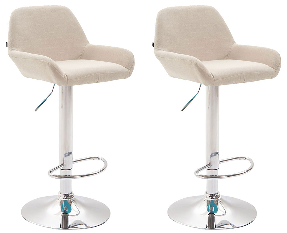 Set van 2 Verstelbare Barkrukken - Barstoelen - Comfortabele Rugleuning & Voetensteun Kleur crème Onderstel Kleur chroom