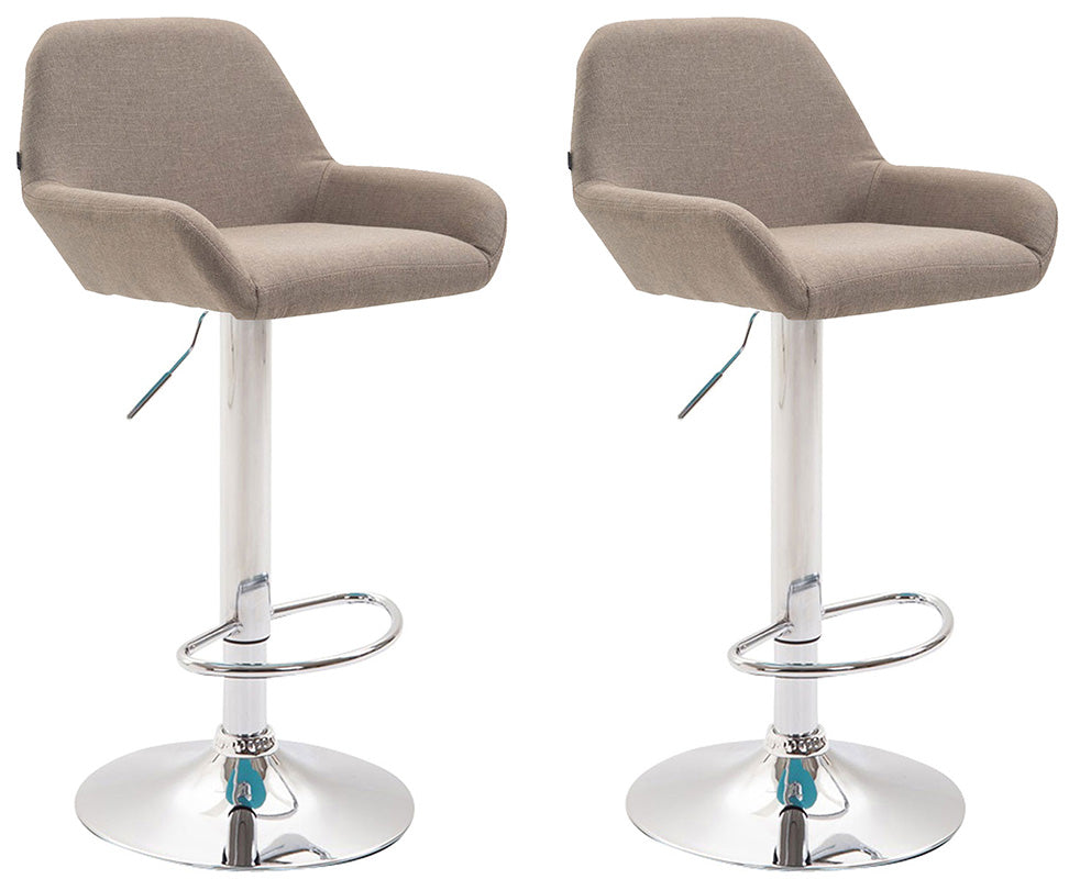 Set van 2 Verstelbare Barkrukken - Barstoelen - Comfortabele Rugleuning & Voetensteun Kleur taupe Onderstel Kleur chroom