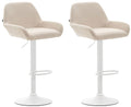 Set van 2 Verstelbare Barkrukken - Barstoelen - Comfortabele Rugleuning & Voetensteun Kleur crème Onderstel Kleur wit