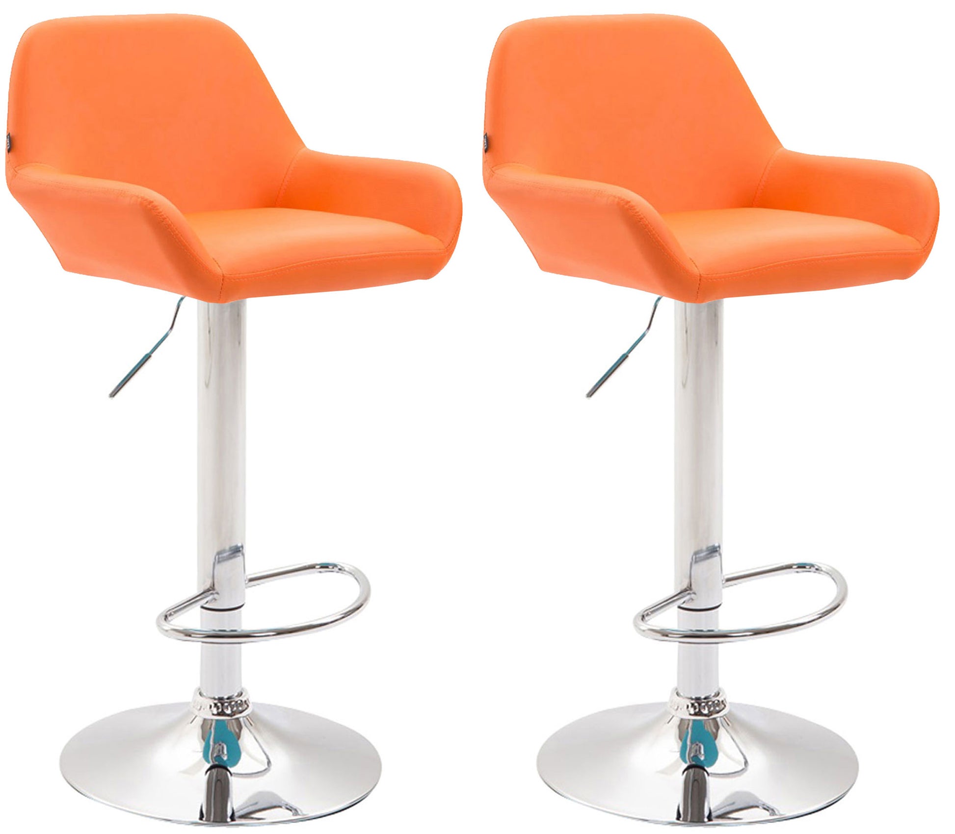 Set van 2 Barkrukken - Kunstleer Stoelen - 360° Draaibaar Comfort Kleur oranje Onderstel Kleur chroom