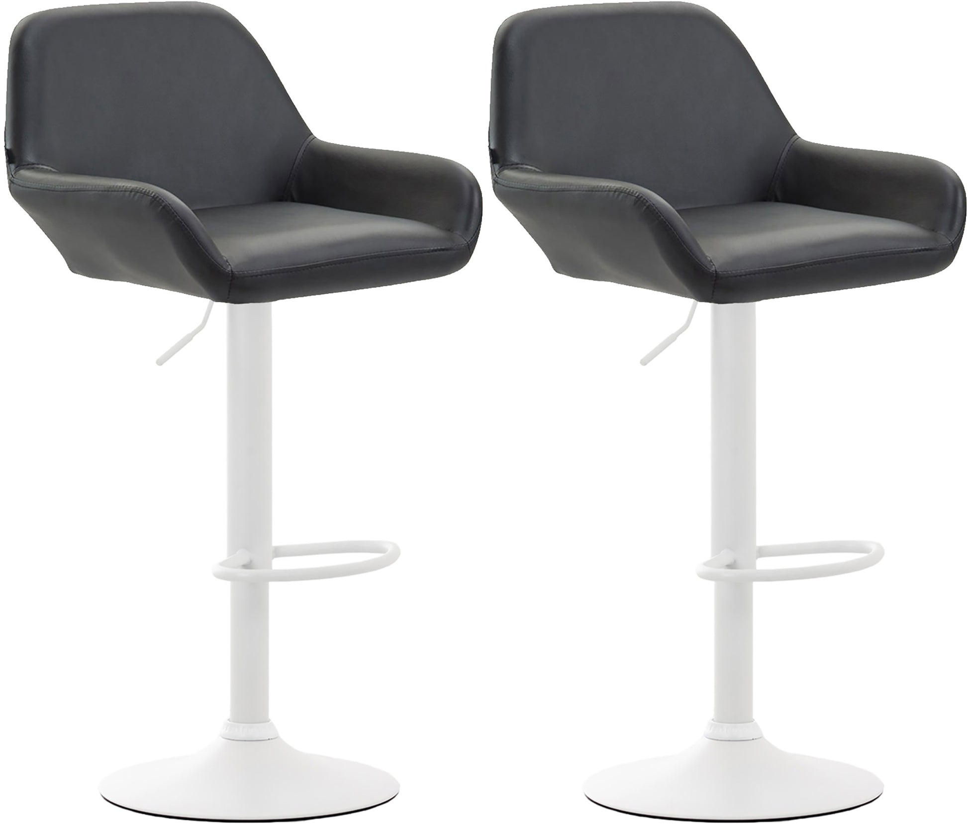 Set van 2 Barkrukken - Kunstleer Stoelen - 360° Draaibaar Comfort Kleur zwart Onderstel Kleur wit