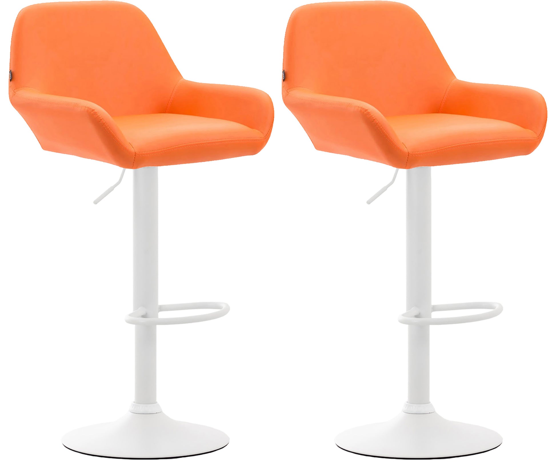 Set van 2 Barkrukken - Kunstleer Stoelen - 360° Draaibaar Comfort Kleur oranje Onderstel Kleur wit