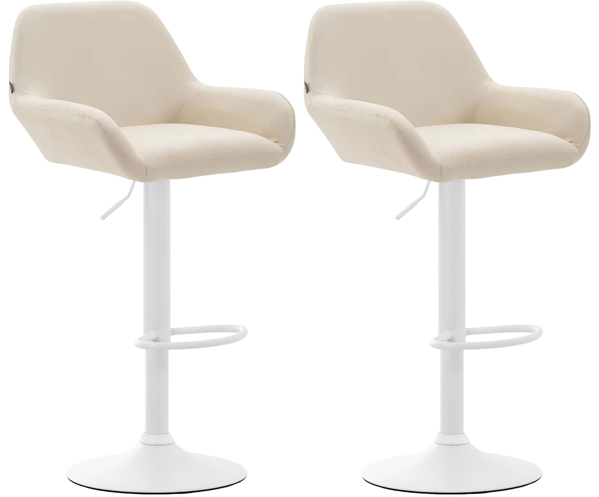 Set van 2 Barkrukken - Kunstleer Stoelen - 360° Draaibaar Comfort Kleur crème Onderstel Kleur wit