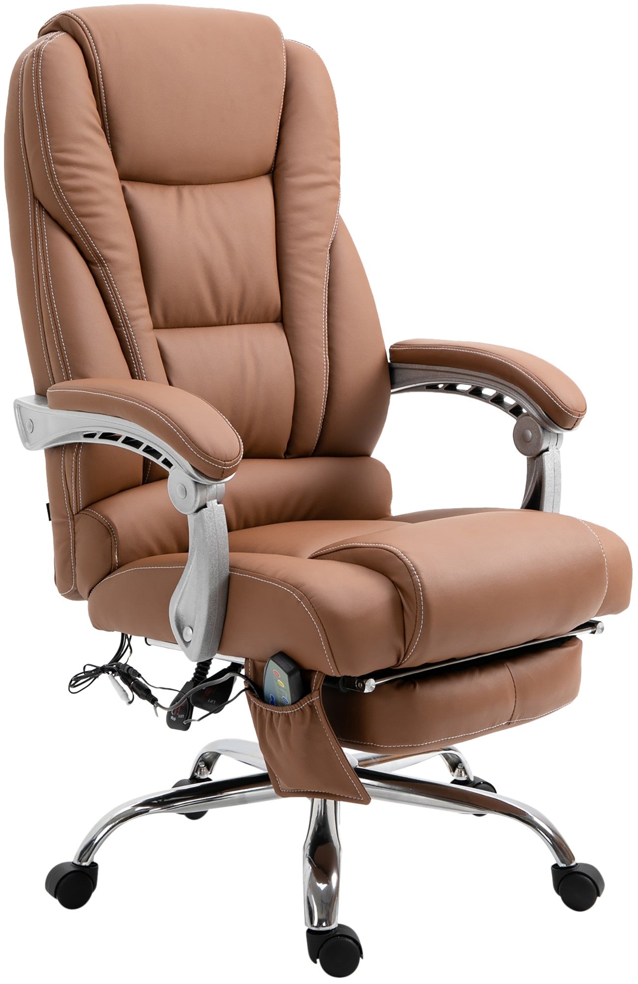 Massage Bureaustoel, Ergonomische Stoel, 7-Punts Massage, Kantelbaar & Verstelbaar Kleur lichtbruin