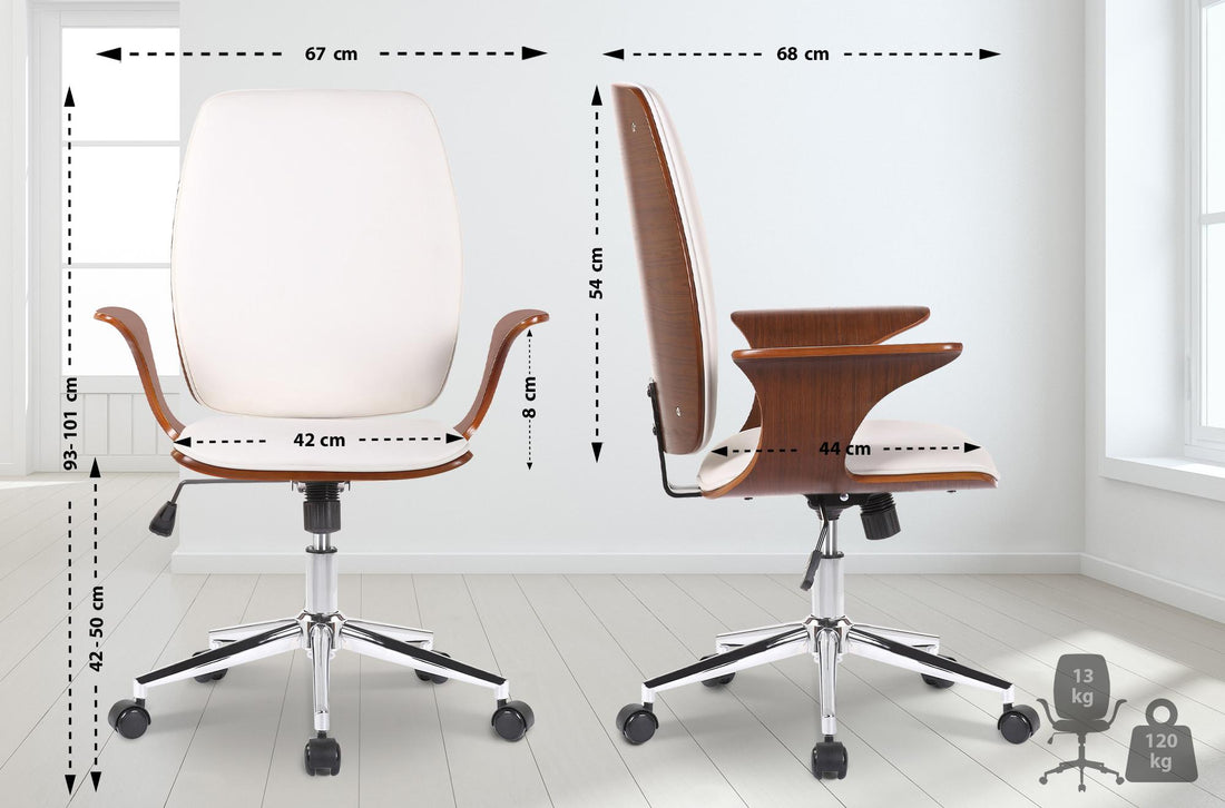 Stijlvolle Ergonomische Bureaustoel - Hoogwaardige Kantelmechanisme - Kunstleer of Stof Kleur walnoot/wit
