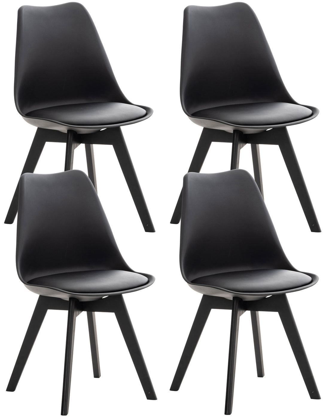 Set van 4 Eetkamerstoelen - Keukenstoelen - Comfortabele Zithouding, Houten Onderstel Kleur zwart/zwart