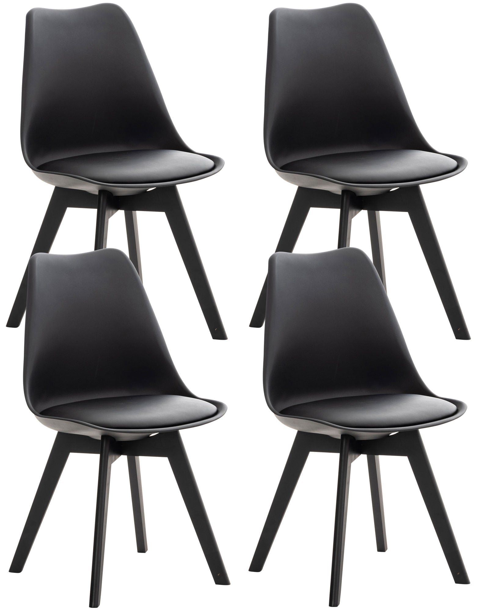 Set van 4 Eetkamerstoelen - Keukenstoelen - Comfortabele Zithouding, Houten Onderstel Kleur zwart/zwart