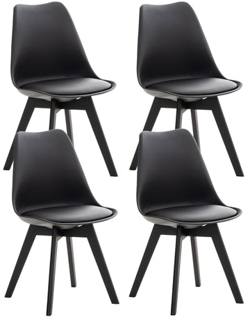 Set van 4 Eetkamerstoelen - Keukenstoelen - Comfortabele Zithouding, Houten Onderstel Kleur zwart/zwart