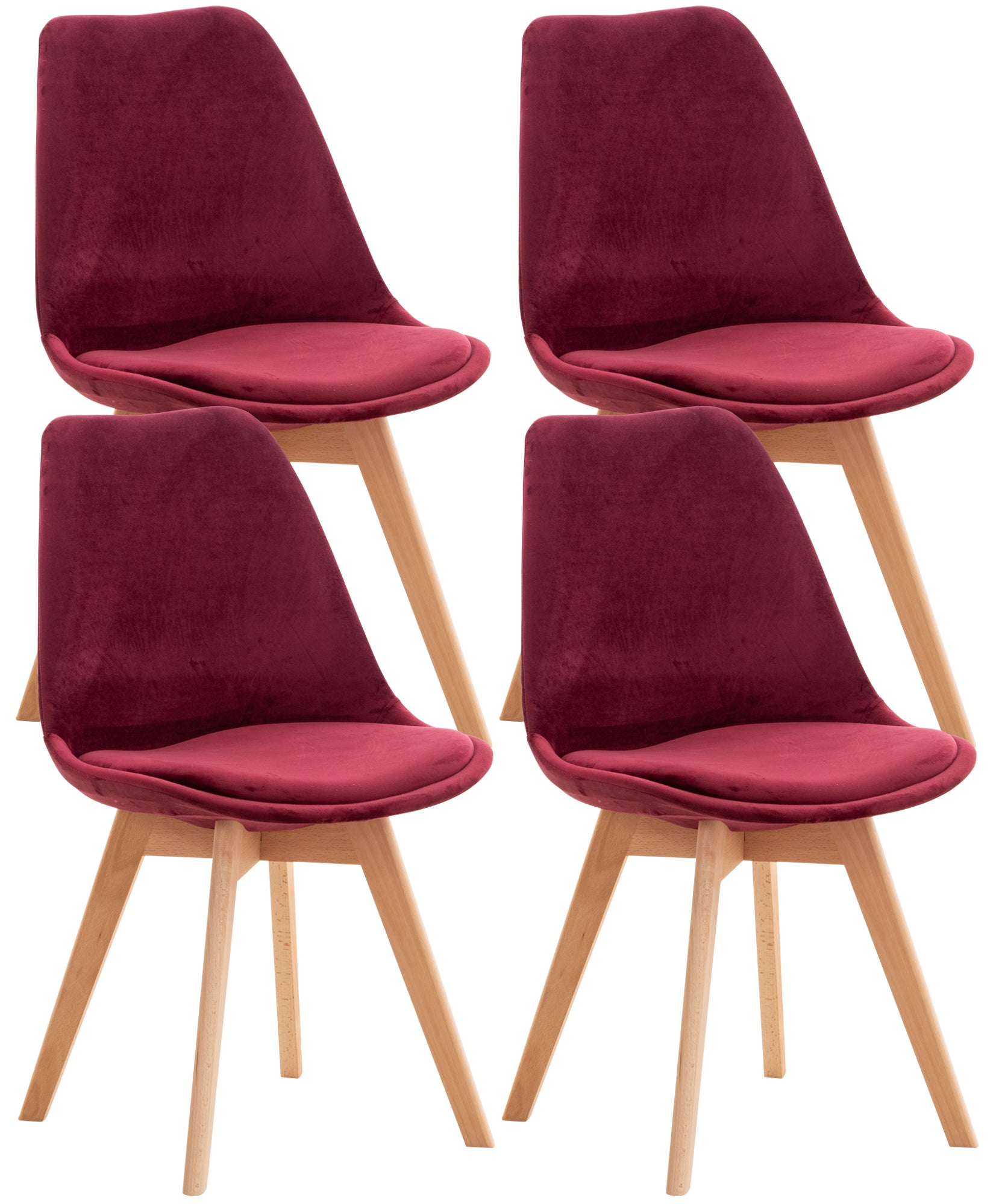 4-delige set Eetkamerstoelen - Keukenstoelen - Comfortabel en Reinigen Gemakkelijk Kleur bordeauxrood Materiaal zacht