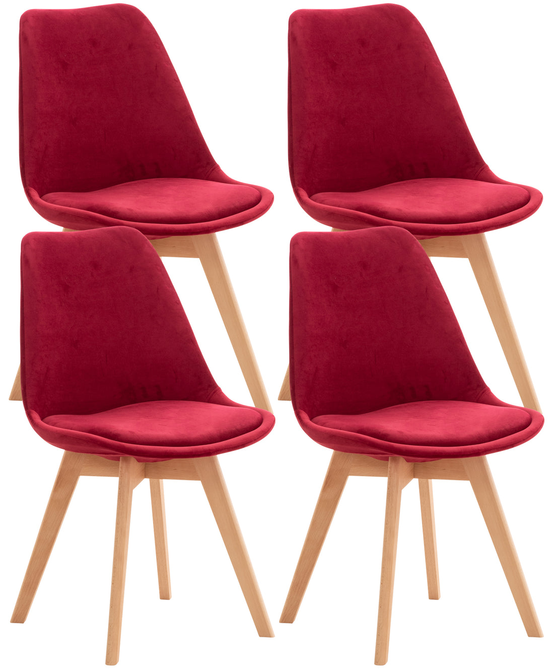 Set van 4 Eetkamerstoelen - Keukenstoelen - Comfortabel & Stabiel Houten Onderstel Kleur rood