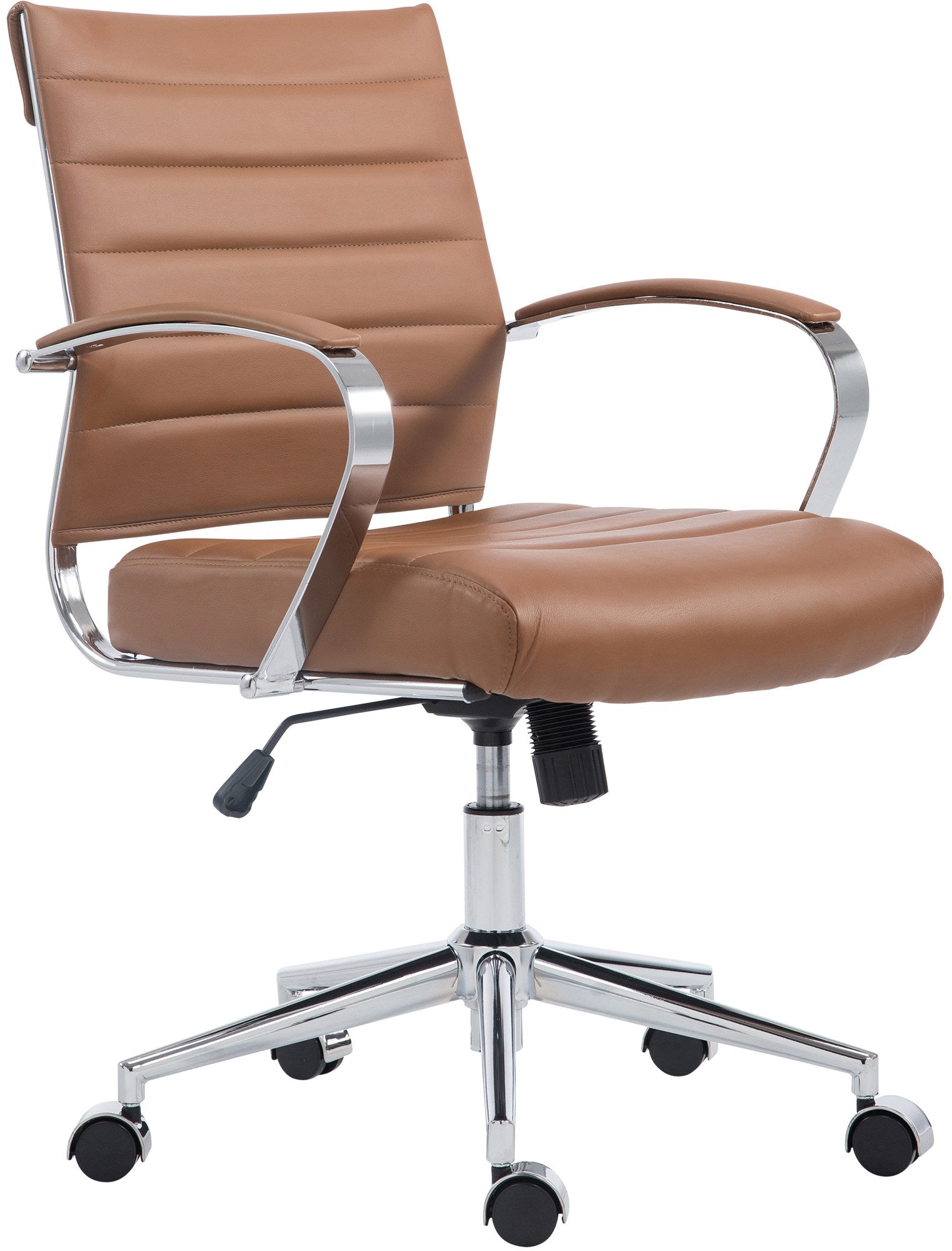 Ergonomische Bureaustoel, Kantoorstoel - Verstelbaar Comfort, Chroomlook Frame Materiaal kunstleer Kleur lichtbruin