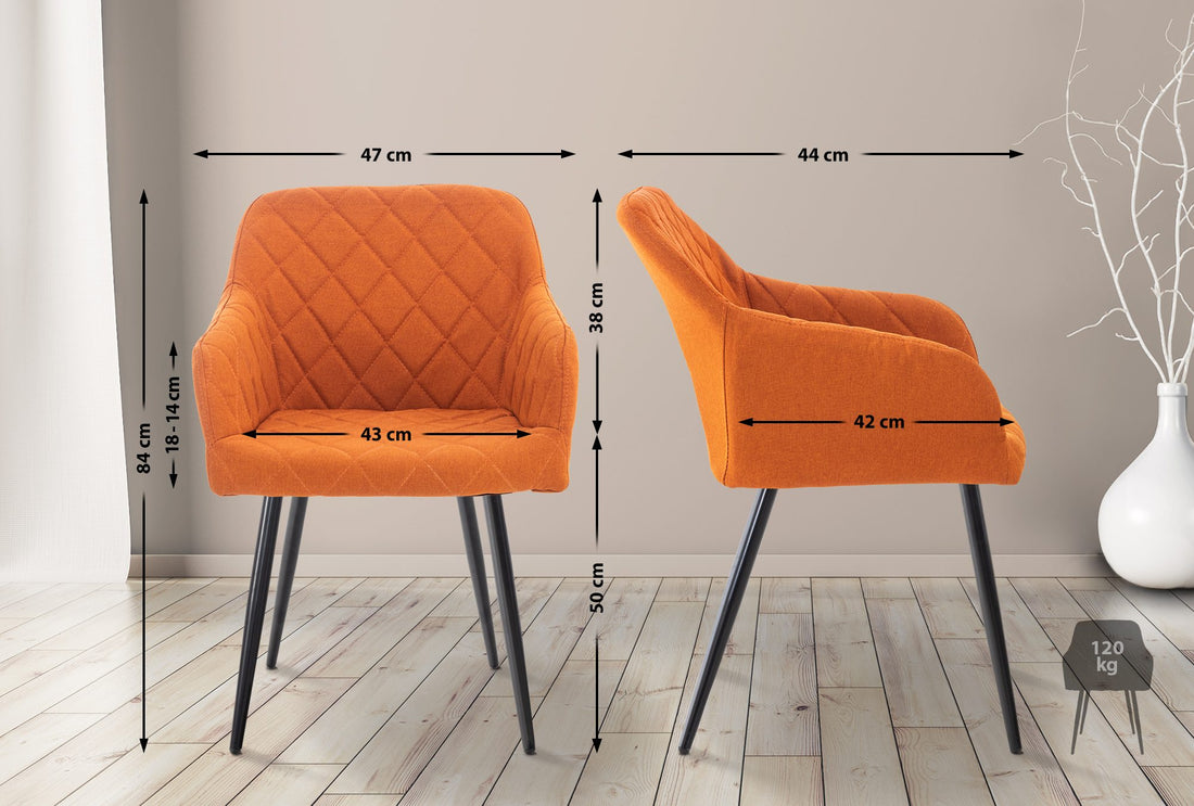 Comfortabele Eetkamerstoel, Dining Chair, Langdurig Zitcomfort - Fluweel of Stof Beschikbaar Kleur oranje