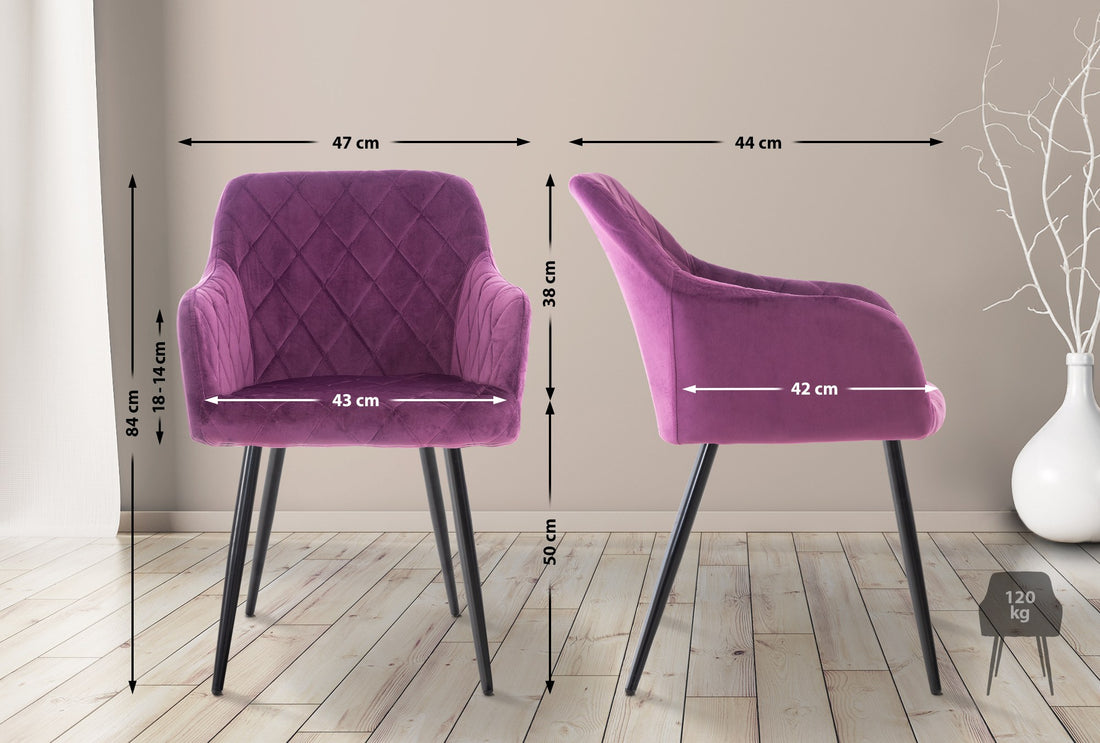 Eetkamerstoel - Comfortabele Keukenstoel, Modern Design, Fluweel/Metalen Onderstel Kleur paars