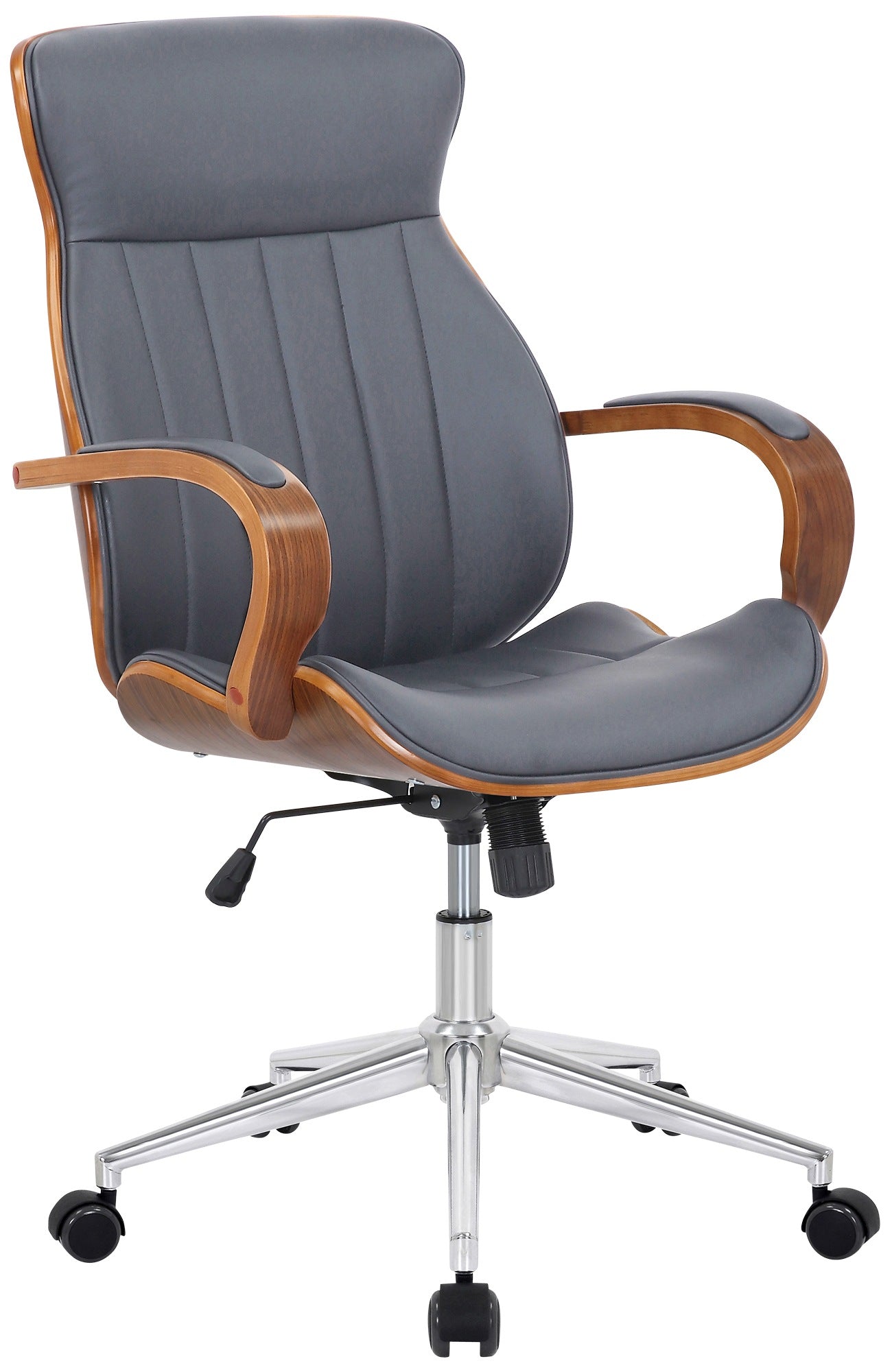 Bureaustoel Kunstleer - Ergonomische Kantoorstoel - 360° Draaibaar Design Kleur walnoot/grijs