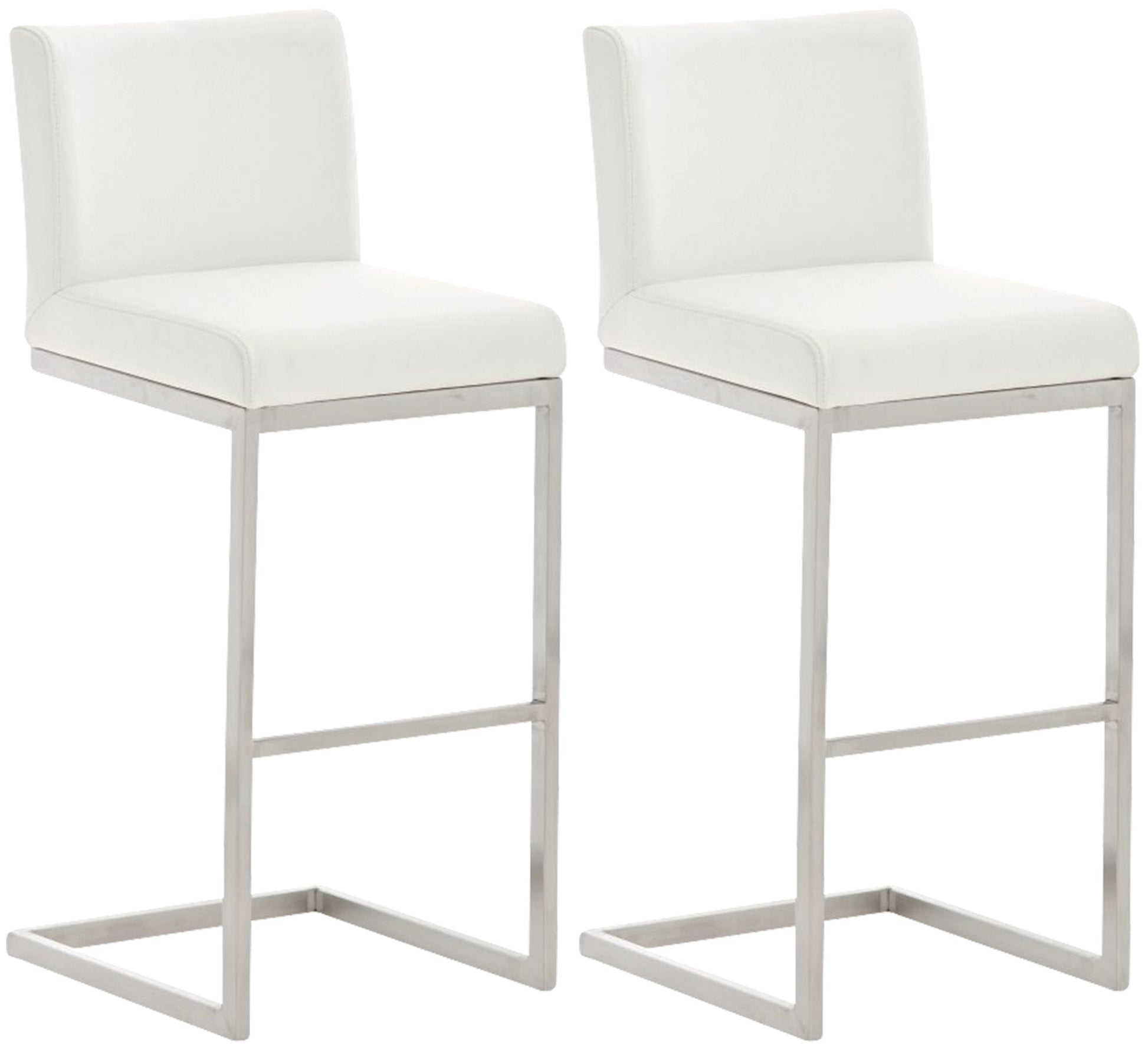 2-delige Set Barkrukken - Hoge Stoelen - Comfortabele Voetensteun en Rugleuning Kleur wit