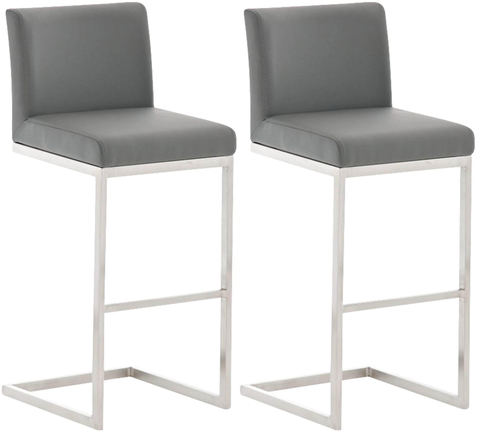 2-delige Set Barkrukken - Hoge Stoelen - Comfortabele Voetensteun en Rugleuning Kleur grijs
