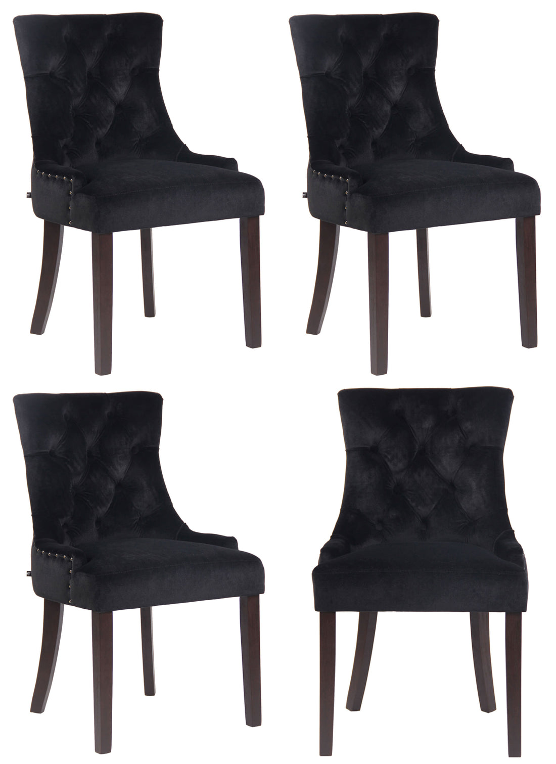 4-delige set Eetkamerstoelen - Fluwelen Stoelen, Hoog Zitcomfort - Stijlvolle Sierstiksels Kleur zwart Onderstel Kleur antiek