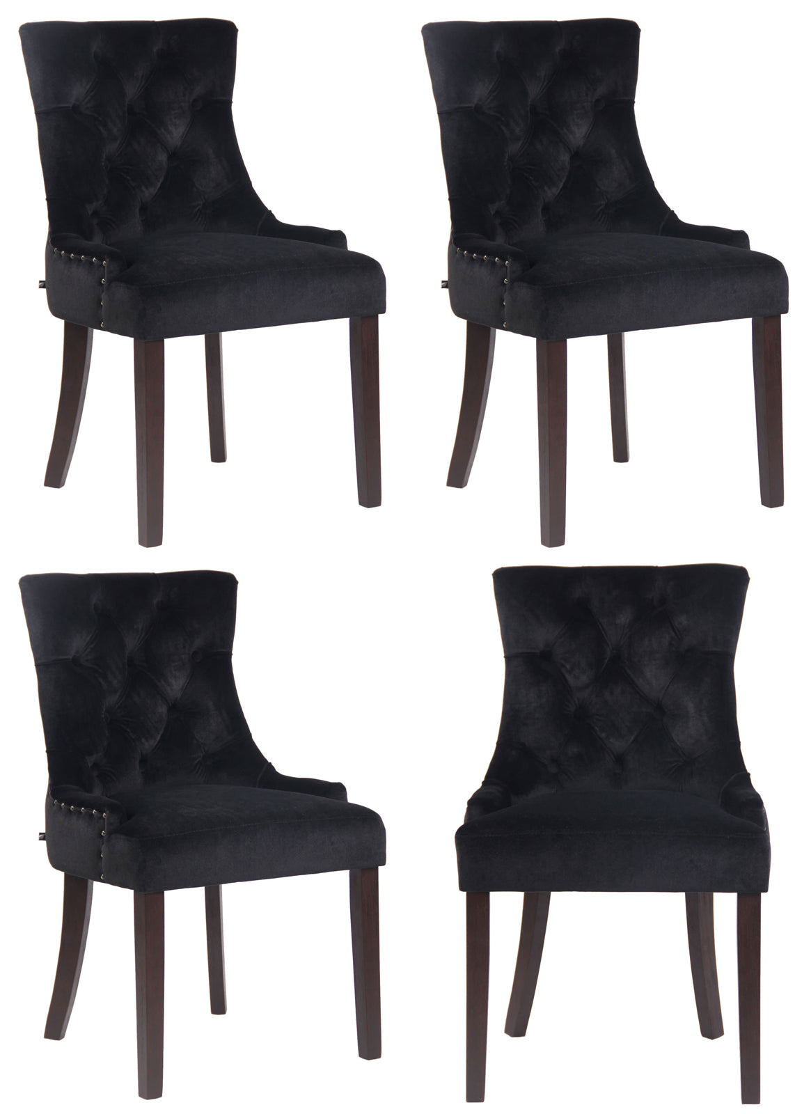 4-delige set Eetkamerstoelen - Fluwelen Stoelen, Hoog Zitcomfort - Stijlvolle Sierstiksels Kleur zwart Onderstel Kleur antiek