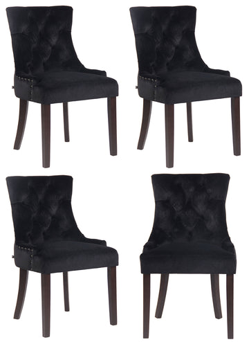 4-delige set Eetkamerstoelen - Fluwelen Stoelen, Hoog Zitcomfort - Stijlvolle Sierstiksels Kleur zwart Onderstel Kleur antiek
