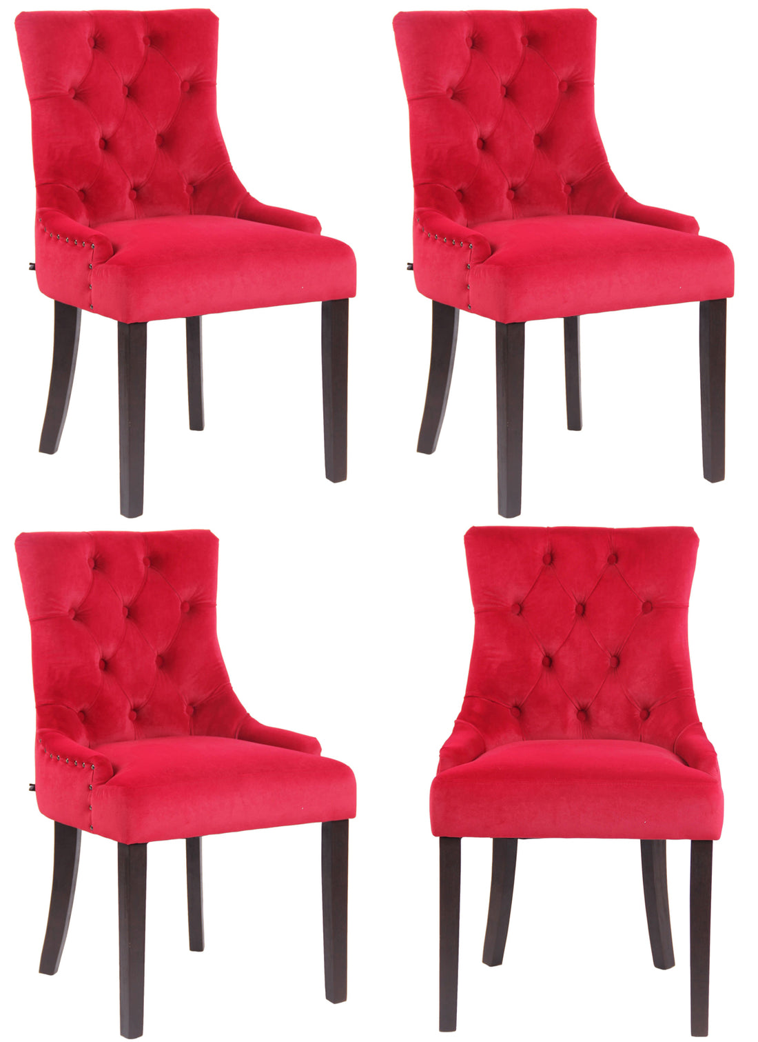Set van 4 Fluwelen Eetkamerstoelen - Keukenstoelen - Elegant Design met Comfortabel Zitvlak Kleur rood