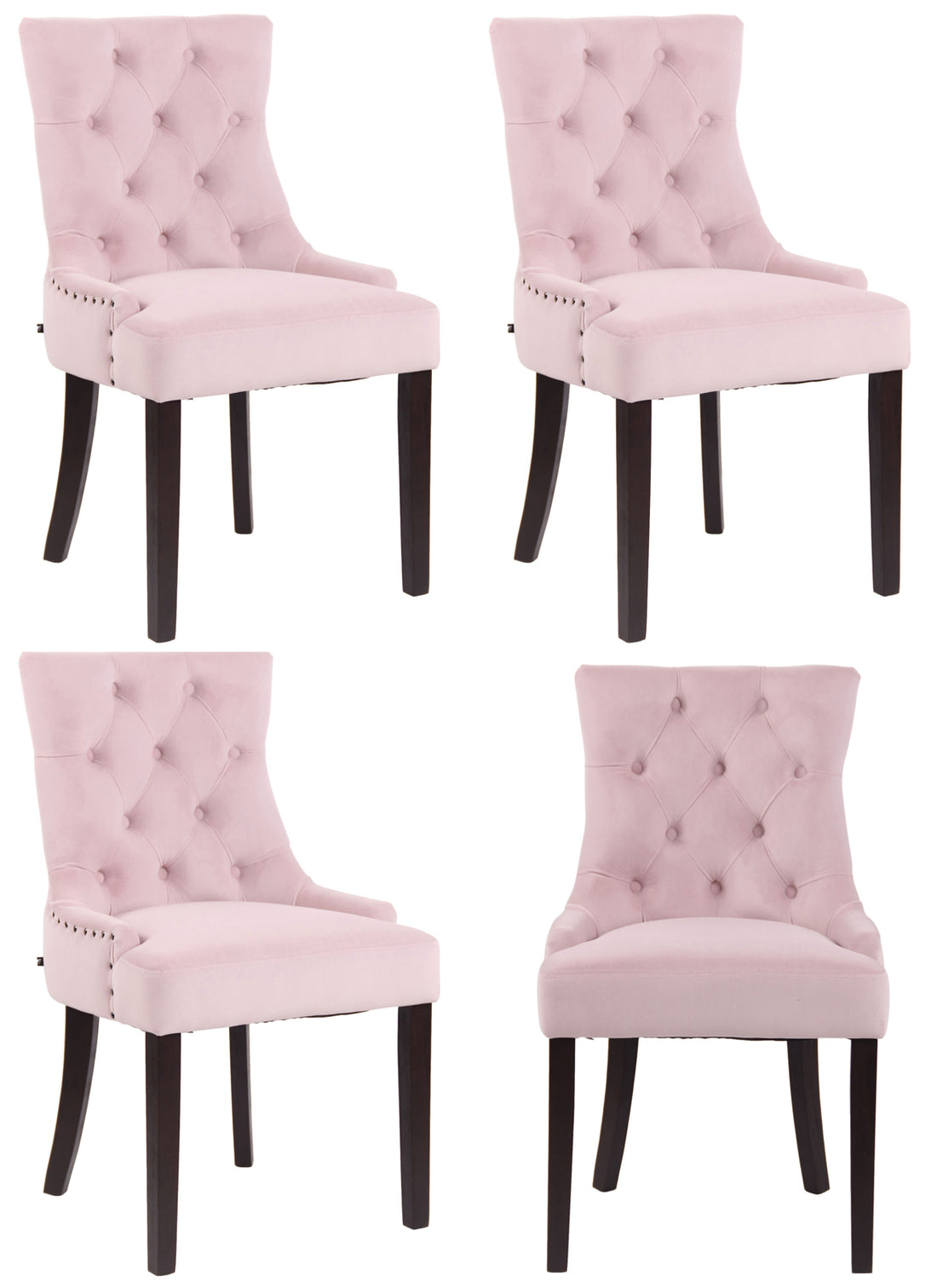 Set van 4 Fluwelen Eetkamerstoelen - Kitchen Chairs - Hoog Zitcomfort Kleur roze