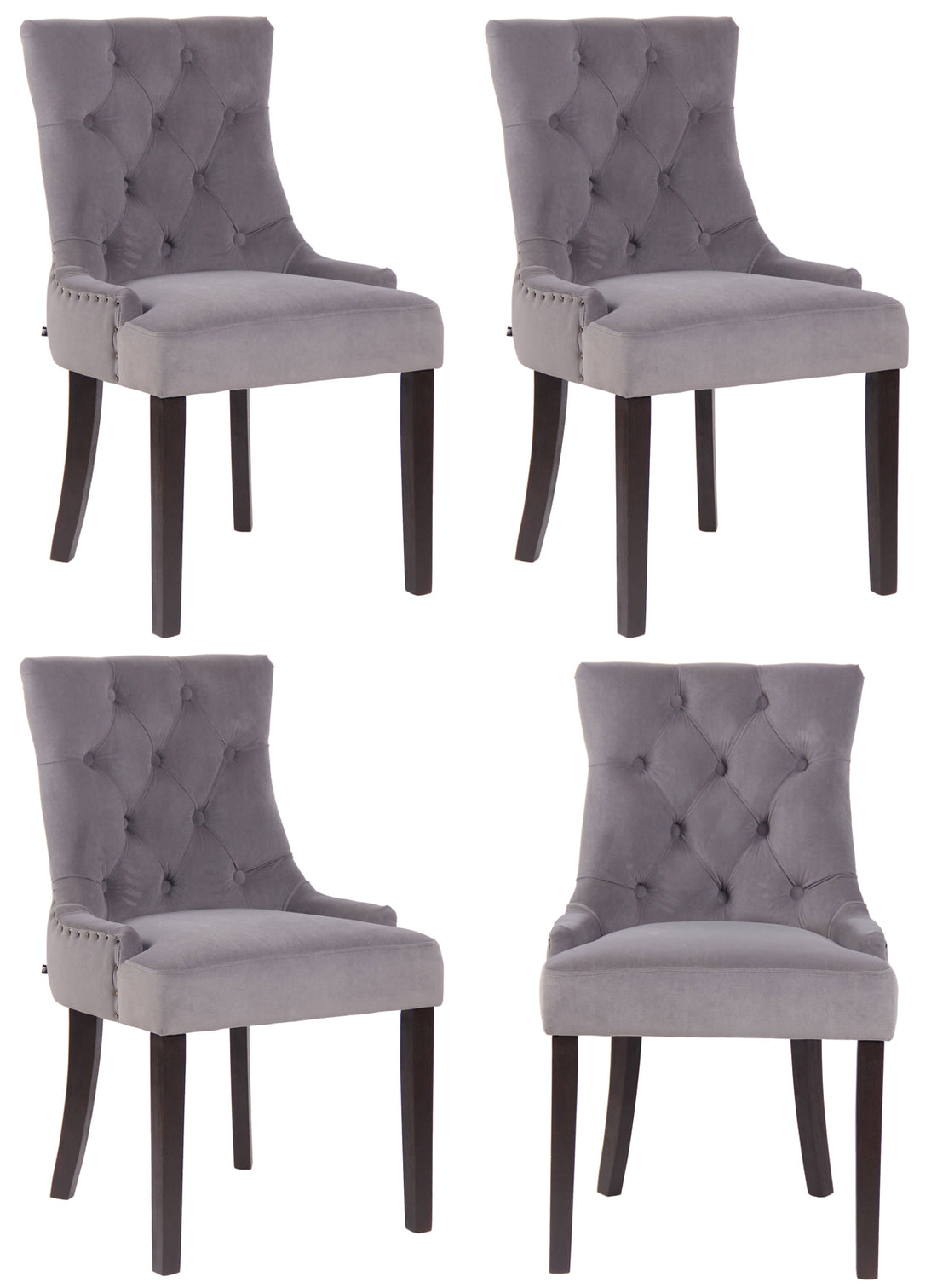 4-delige set Eetkamerstoelen - Fluwelen Stoelen, Hoog Zitcomfort - Stijlvolle Sierstiksels Kleur zwart Onderstel Kleur antiek