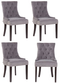 4-delige set Eetkamerstoelen - Fluwelen Stoelen, Hoog Zitcomfort - Stijlvolle Sierstiksels Kleur grijs Onderstel Kleur antiek