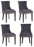 4-delige set Eetkamerstoelen - Fluwelen Stoelen, Hoog Zitcomfort - Stijlvolle Sierstiksels Kleur donkergrijs Onderstel Kleur antiek