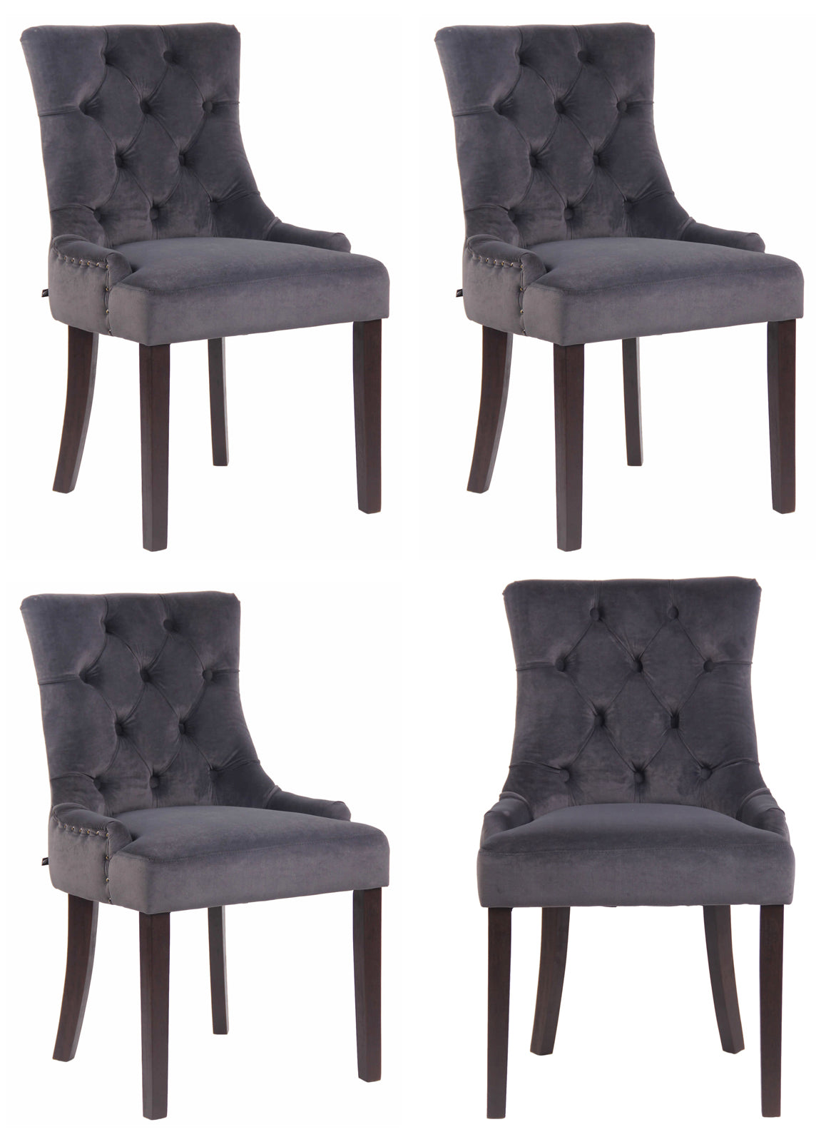 4-delige set Eetkamerstoelen - Fluwelen Stoelen, Hoog Zitcomfort - Stijlvolle Sierstiksels Kleur donkergrijs Onderstel Kleur antiek